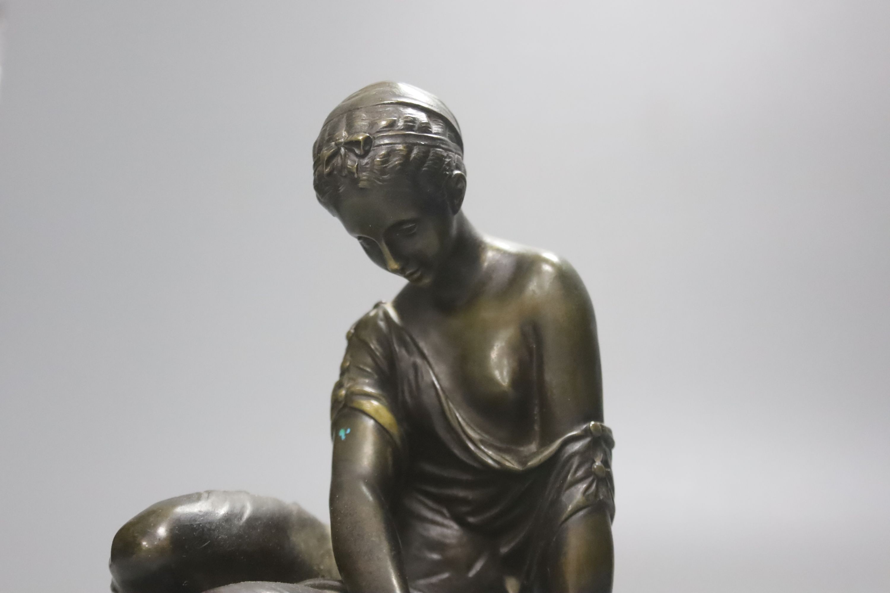 After the Antique, a 19th century bronze figure of a classical seated lady, oval base, unsigned, 18cm